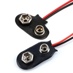 9v clipes de bateria snap conector 15cm, preto, vermelho, fivela de conexão do cabo