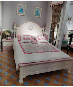 เตียงเด็กแบบใหม่ทันสมัย โครงไม้หุ้มเบาะสีชมพู เฟอร์นิเจอร์ห้องนอนสไตล์นุ่มนวล สำหรับเด็กหญิงและเด็กชาย ขายส่ง - Product Image 4