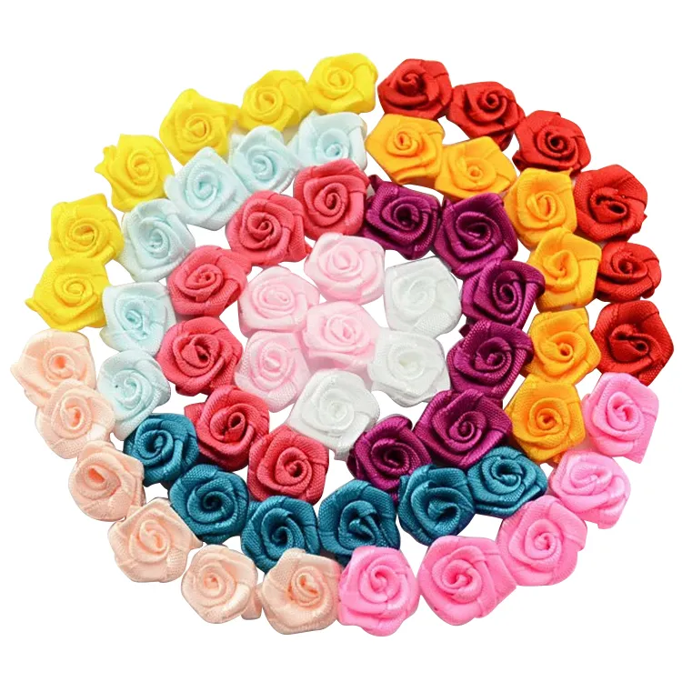 Wholesale Satin Ribbon Flowers Mini Satin Ribbon Roses for Decoration