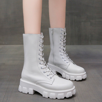 2025, Bottes Originales à Bout Rond, Bottes Noires à Plateforme, Bottes Blanches Tendance à Lacets, Chaussures Femme, Bottines à Talon Kitten