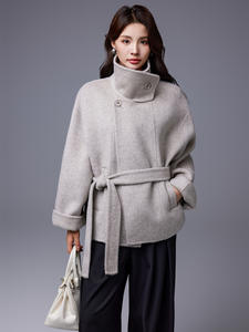 Nuovo Cappotto in Lana di <span class=keywords><strong>Yak</strong></span> con Collo Alto Elegante e Slim, Doppio Petto con Ampio Risvolto in Pizzo Vintage - Product Image 1