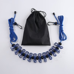LFEDC Corde à linge élastique créative coupe-vent pour <span class=keywords><strong>camping</strong></span> et randonnée en extérieur avec 12 pinces de positionnement et pochette en coton - Product Image 2