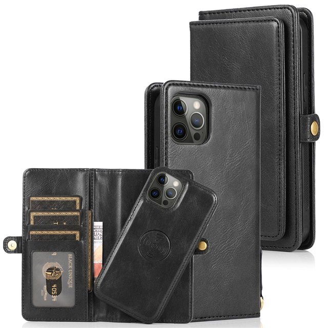 Wallet Case for iPhone 12 Pro Max Leather Wallet Case 2 in 1 Detachable Magnetic Flip Folio Covers With Wrist Strap