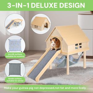 Plateforme de hamac moderne sur mesure extra-large pour cochon d'Inde avec escalier, cachette en bois pour petits animaux, maison à double étage amovible - Product Image 3