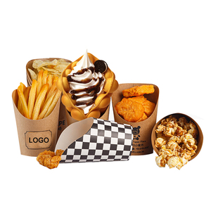 Wholesale Custom <b>Disposable</b> Carton Food Packaging Ice Cream Snack Packaging Box Kraft Paper Soup Diagonal Fries Box <b>Cup</b> - Product Image 1