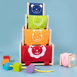 Hot Montessori Children Wooden Cloth Frame Stacking Tower Educational Activity Sorting Learning Toys for Kids Boys and Girls - Product Image 3