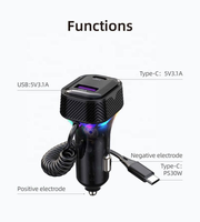 Adaptor Charger Mobil Dual Port Grosir PD30W 3-in-1 Dengan Kabel Spiral Pengisian Cepat Dilengkapi Sekring & Proteksi Panas Berlebih