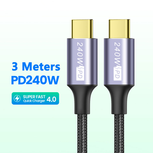 240W 0.5/1/2/3m USB Type C to USB C Cable for Macbook iPad Samsung Xiaomi PD Fast Charging Charger Cord 5A E-Marker Chip