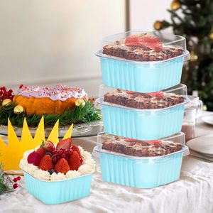 Moules à gâteaux miniatures de 300 ml (10 oz), moules à cupcakes carrés jetables, petits moules à dessert, contenants en aluminium avec couvercle - Product Image 2