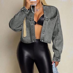 Nouvelle Arrivée Veste en Jean de Haute Qualité Style Street Hip Hop Vintage Délavé à l'Acide Coupe Courte Épaules Tombantes pour Femme - Product Image 2