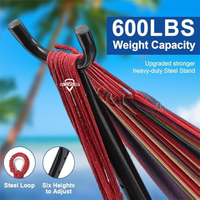 Hamac avec support pour l'extérieur, support métallique stable et peu encombrant, capacité de charge de 600 lb pour 2 personnes, hamac pour l'intérieur et l'extérieur