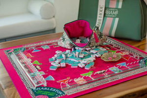 Tappetino Premium per Mahjong Cocktail Hour 33x33 Pollici, Impermeabile in Neoprene Antiscivolo, Stile Retrò <span class=keywords><strong>Vintage</strong></span> con Borsa in Tela per Serate di Gioco e Feste - Product Image 3