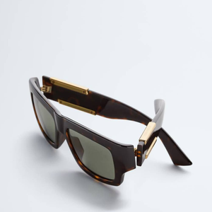 Bottega BV Retro Tortoise Shell <b>Rectangular</b> Sunglasses with Green Lenses UV Protection Fashion Shades Veneta - Product Image 3