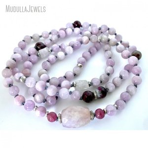 MN31872 Pierre Naturelle Kunzite Tourmaline Rose Perlée 108 Mala Perles <span class=keywords><strong>Coeur</strong></span> <span class=keywords><strong>Chakra</strong></span> Prière Spirituelle <span class=keywords><strong>Mantra</strong></span> Bijoux Cadeau - Product Image 1