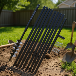 Tige de tarière manuelle en acier pour trous de poteaux, avec tube d'extension de 3,94 pouces, tige noire de 29,6 pouces, et foret de 6 pouces (10 cm) - Product Image 2