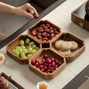 Bandeja para aperitivos y té de madera de nogal, plato de frutas de madera maciza, para uso doméstico, estilo chino moderno, apilable, adecuado para bodas, oficinas. - Product Image 1