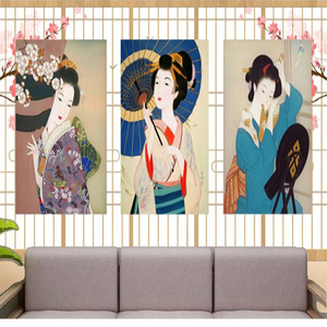 3D giapponese porta scorrevole ramè carta da parati ristorante Sashimi Sushi giapponese Kimono belle donne <span class=keywords><strong>legno</strong></span> venature murali - Product Image 3