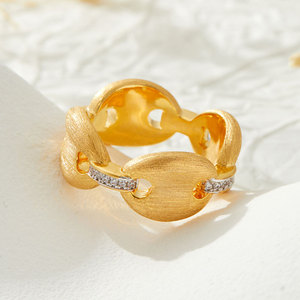 Geometric Gold Brushed Micro Pave Zircon <b>Open</b> <b>Ring</b> Adjustable For Women Index Finger Gift Jewelry R17835 - Product Image 1