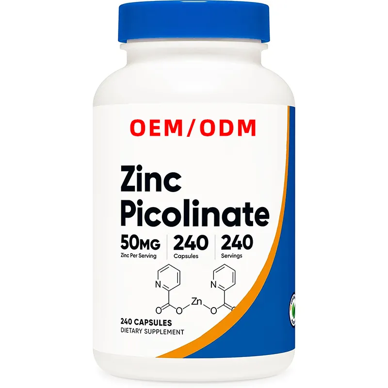 OEM Sans Gluten Vitamine Végétarienne Sans OGM 50mg Capsules Picolinate de Zinc Soutient l'Energie Immunitaire Santé de la Peau