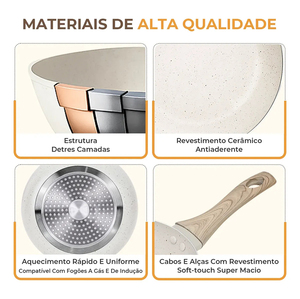 Ensemble de casseroles en céramique moderne de haute qualité avec revêtement en marbre, couvercles en verre, poignées en bois douces au toucher, antiadhésif, en aluminium, compatible gaz - Product Image 5