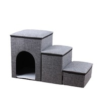 Escalier pour animaux de compagnie moderne et robuste avec boîte de rangement à ouverture par le haut, pliable, 3 marches, en tissu gris, pour canapé ou lit surélevé