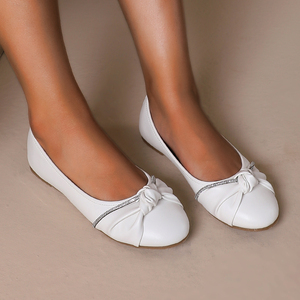 Zapatos Planos Blancos para Mujer con Lazo y Diamantes de Imitación, Bailarinas de PU Suave para Bodas, Fiestas y Uso Diario - Product Image 2