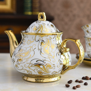 Set da Tè in Ceramica Dorata Stile Americano, Tazze da Caffè in Porcellana, Teiera e Lattiera, Zuccheriera, Elegante Set con Tazza e Piattino da 250mL - Product Image 5