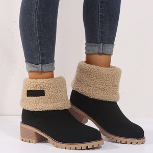 Femmes mi-mollet bloc <span class=keywords><strong>talon</strong></span> fourrure doublé hiver <span class=keywords><strong>bottines</strong></span> motif solide chaud sans lacet fermeture hauteur augmentant le Style mi-chausson - Product Image 5