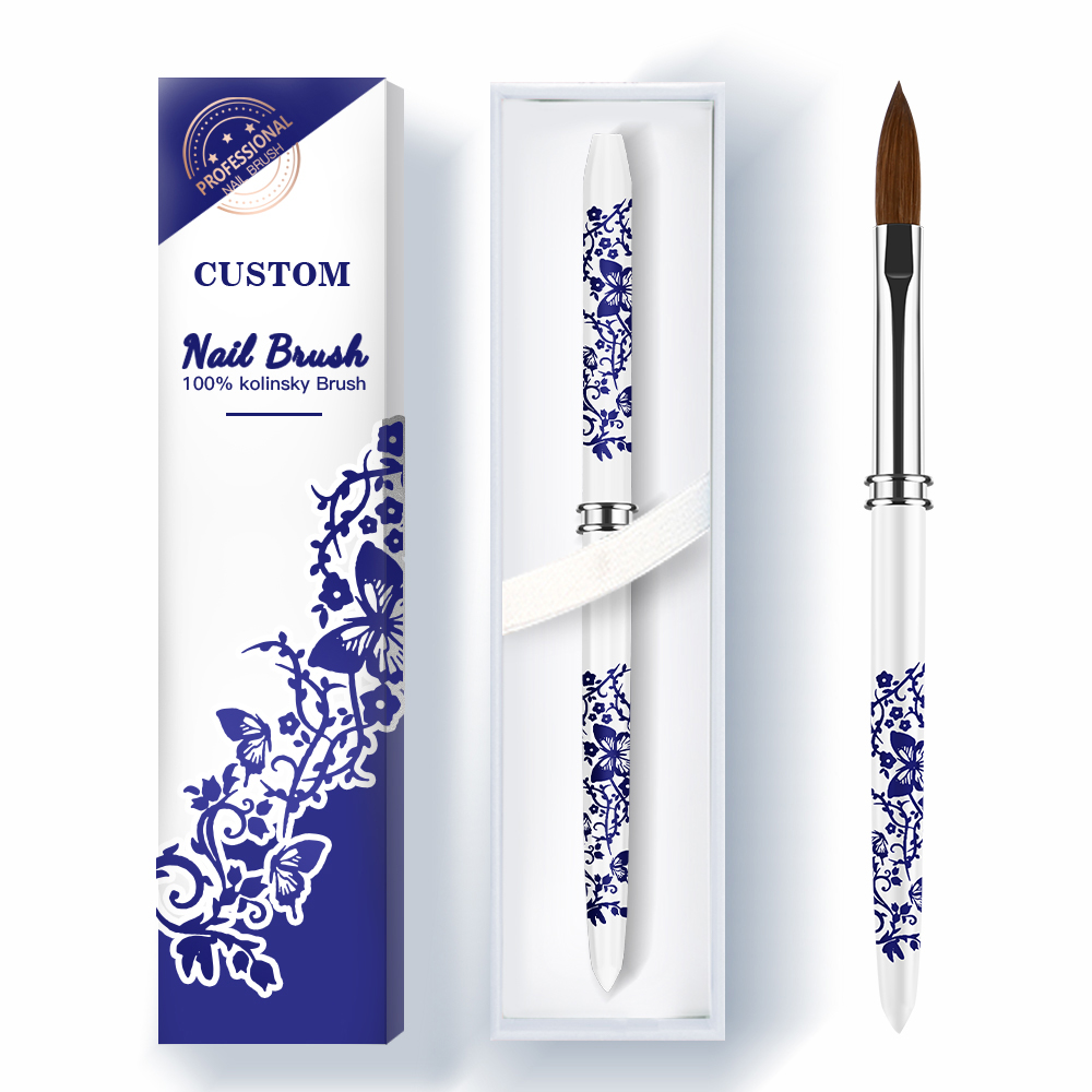 Новые поступления 2022, кисти для дизайна ногтей с синим и белым рисунком колонского, металлическая ручка, колонская акриловая кисть для ногтей #8-#18