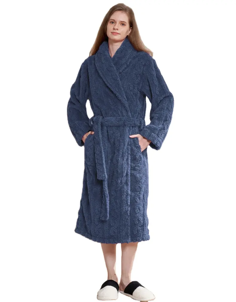 사용자 정의 남녀 커플 가운 단색 두꺼운 잠옷 여성과 남성 v 넥 고품질 따뜻한 폴리 에스터 빈 잠옷