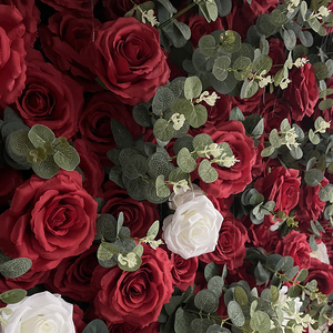 Mur de fleurs artificielles en gros d'usine, 8 pieds, blanc et rouge, panneau mural de fleurs enroulable, toile de fond en <span class=keywords><strong>soie</strong></span> rose pour décoration de mariage - Product Image 5