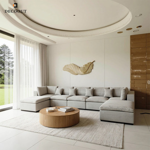 أريكة سرير قطاعية حديثة مبطنة بقماش أبيض لغرفة المعيشة، تتسع لـ 6 أشخاص، لون رمادي، تصميم منخفض - Product Image 3