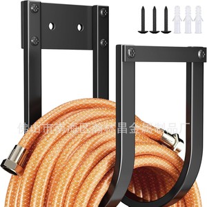 <b>Garden</b> Hose Bracket Wall Mount Double <b>Hook</b> Black Metal Outdoor Storage <b>Garden</b> Tool Holder - Product Image 2