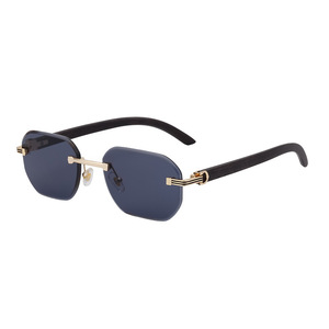 Nuevas Gafas de Sol Poligonales Europeas Americanas UV400 con Patillas de Madera, Protección Solar para Hombre y Mujer, Transparentes/Marrones, a la <span class=keywords><strong>Moda</strong></span> - Product Image 1