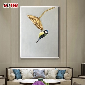 100% dipinto a mano moderno arte Vintage animale <span class=keywords><strong>dipinti</strong></span> colorati di uccelli cornice allungata Wall Art pronto da appendere - Product Image 1
