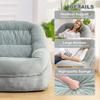 Fauteuil pouf géant moderne en forme de L avec accoudoirs - Siège confortable surdimensionné pour adultes en tissu velours côtelé avec rembourrage en mousse haute résilience