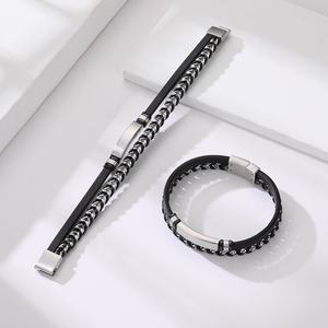 Pulsera de Cuero Trenzado de Acero Inoxidable de Alta Calidad, Estilo Clásico y Moderno, Personalizable al por Mayor - Product Image 5