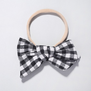 Diademas clásicas de nailon con lazos a cuadros para bebés, accesorios elásticos para el cabello con lazo de algodón suave para recién nacidas. - Product Image 2