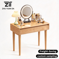 Table de toilette avec miroir, 80 cm, en bois d'hévéa, pour petite chambre et appartement, LED tricolore