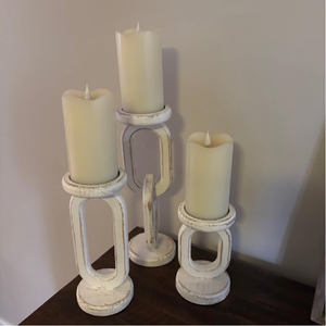 Bougeoirs en bois blanc rustique faits à la main pour bougies piliers - Décoration d'intérieur - Product Image 6