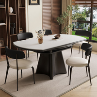 Ensemble table et chaises de salle à manger pliables et extensibles en dalles de pierre carrées à rondes, style rétro italien, avec cuisinière à induction intégrée pour villa