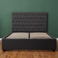 Tête de lit rembourré en lin matelassé de haute qualité, couvre-chef avec boutons, confortable et gris foncé, Queen size