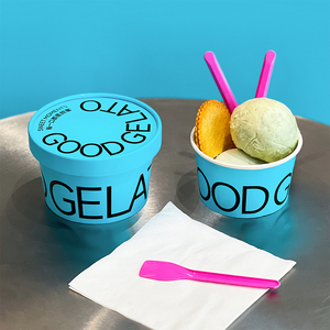 Bán buôn dùng một lần có thể tái chế thân thiện với môi phân hủy sinh học thực phẩm liên hệ với lớp giấy kem Bát với in <span class=keywords><strong>logo</strong></span> tùy chỉnh - Product Image 2