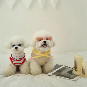 Pakaian anjing baru musim semi dan musim panas rompi anjing bergaris merah dan biru + celemek - Product Image 5