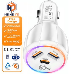 ที่ชาร์จในรถยนต์ 90W PD ชาร์จเร็ว 2USB+Type C พอร์ตชาร์จความเร็วสูง ที่ชาร์จแบบหลายพอร์ต USB ชาร์จเร็วในรถยนต์ - Product Image 1