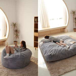 Modern tinggi kepadatan kecil rambut kelinci spons Rebound tujuan ganda tas kacang Modular kain Sofa desain dapat diperpanjang penutup dapat dilepas - Product Image 5