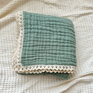100% Cotton 6 Layers Lace <strong>Toddler</strong> Baby Blanket Tassel Trim Muslin Swaddle Baby <strong>Bedding</strong> - Product Image 5
