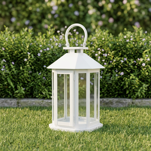 Lanterne porte-bougie hexagonale en métal blanc en gros pour la décoration de la maison, du jardin et des mariages - Product Image 3