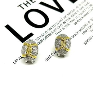 Vintage Style Micro Set Zircon <b>Stud</b> <b>Earrings</b> Oval Geometric Shape White Zircon Zinc Alloy Fashion Jewelry - Product Image 1