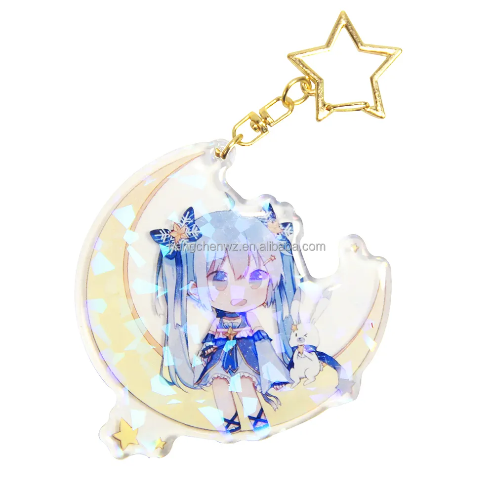 Acrylic Charms Key Ring Print Plastic with Star Shimmer/topping Keychain Zinc Alloy Customized Plastic Key Holder for Bag 7 Days